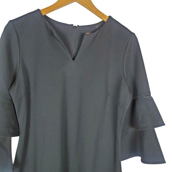 J McLaughlin Letty Dress Sz M Black Tiered Bell Sleeve Bainbridge Cloth Stretch - Picture 5 of 14